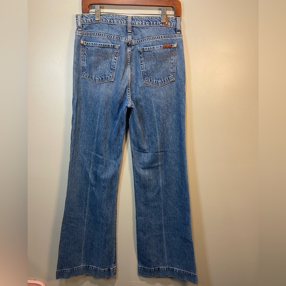 7 For All Mankind Denim - 7 For All Mankind Medium Dojo Blue Wide Leg Cuffed Jeans size 30